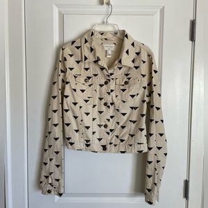 New Geo Print Beige Denim Jacket, Large